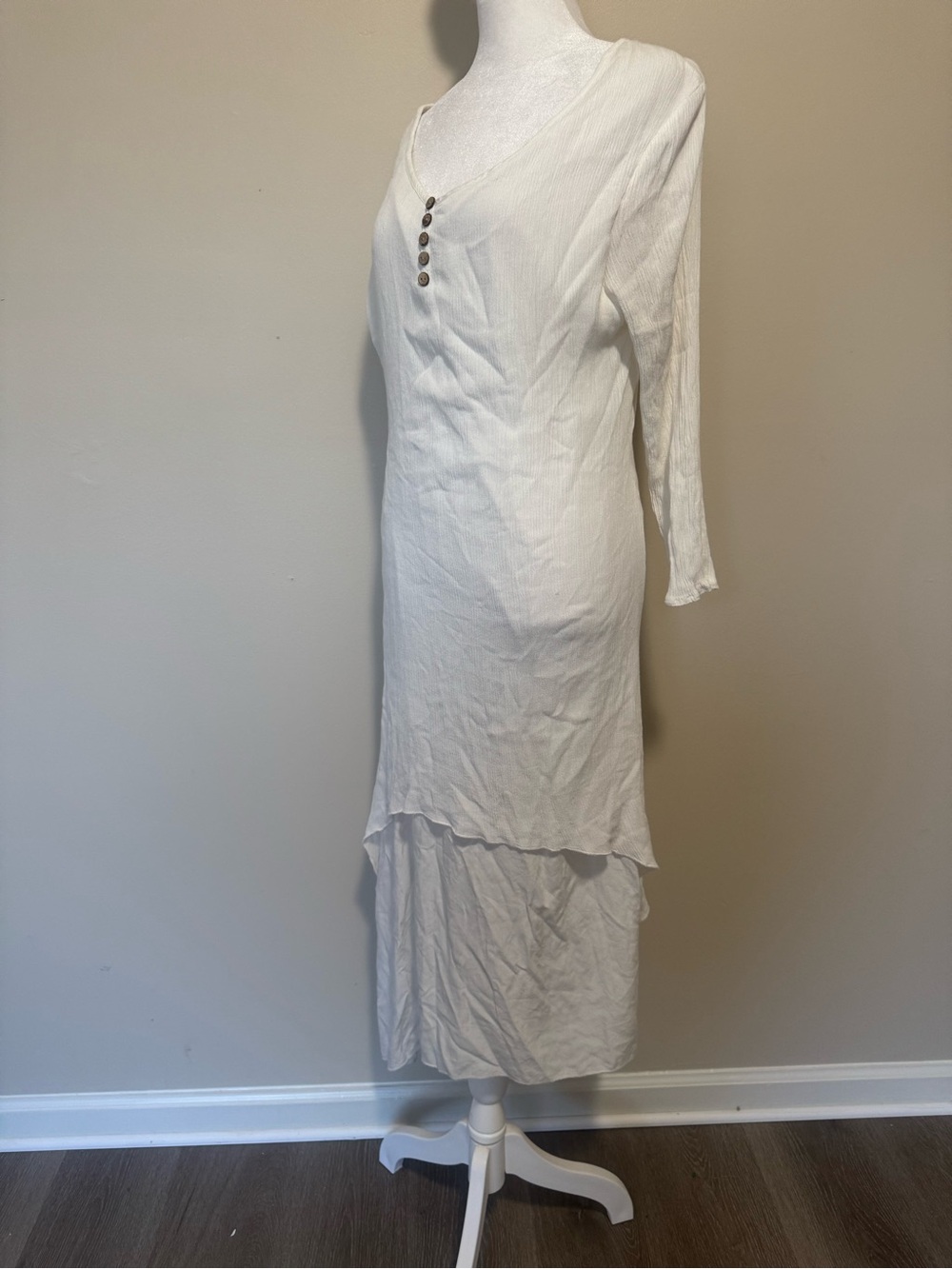 R. Vivimos White Boho Layered High-Low Long Sleeve Dress - Picture 4 of 7